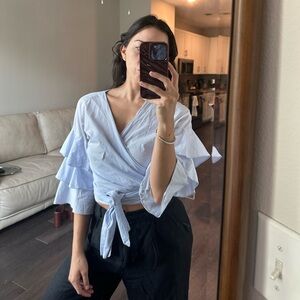 Ruffled Light Blue Blouse